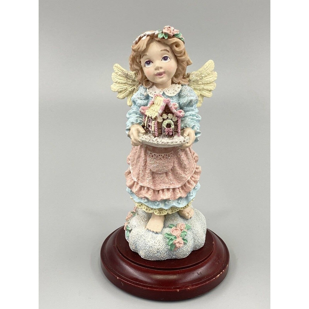 Caring Angel 6.5 Inch Girl Statue Figurine Holding Gingerbread House